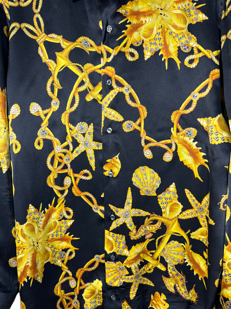 Camicia vintage in seta stampa stile barocco (S)