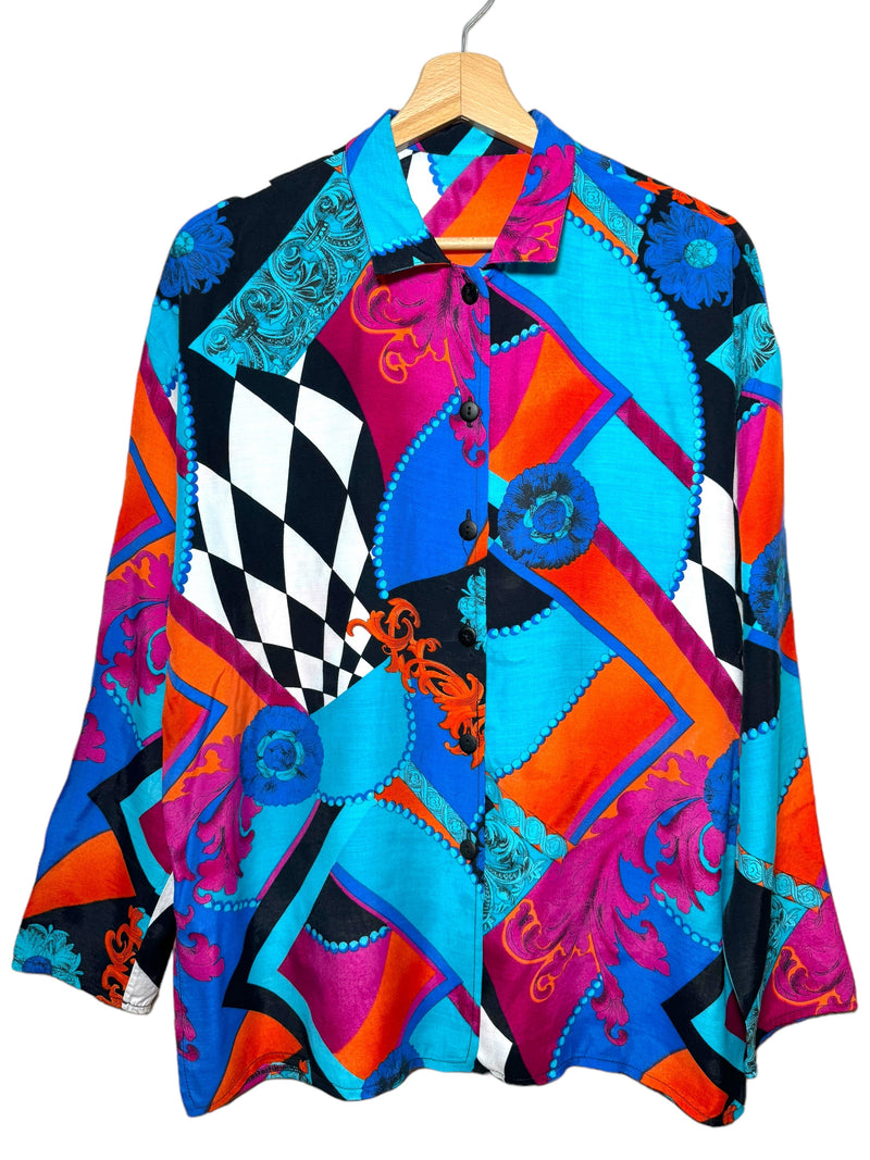 Camicia vintage con stampa barocca multicolore (L)